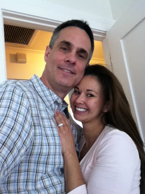 Shirley showing her engagement ring while hugging Cris on April 15, 2012