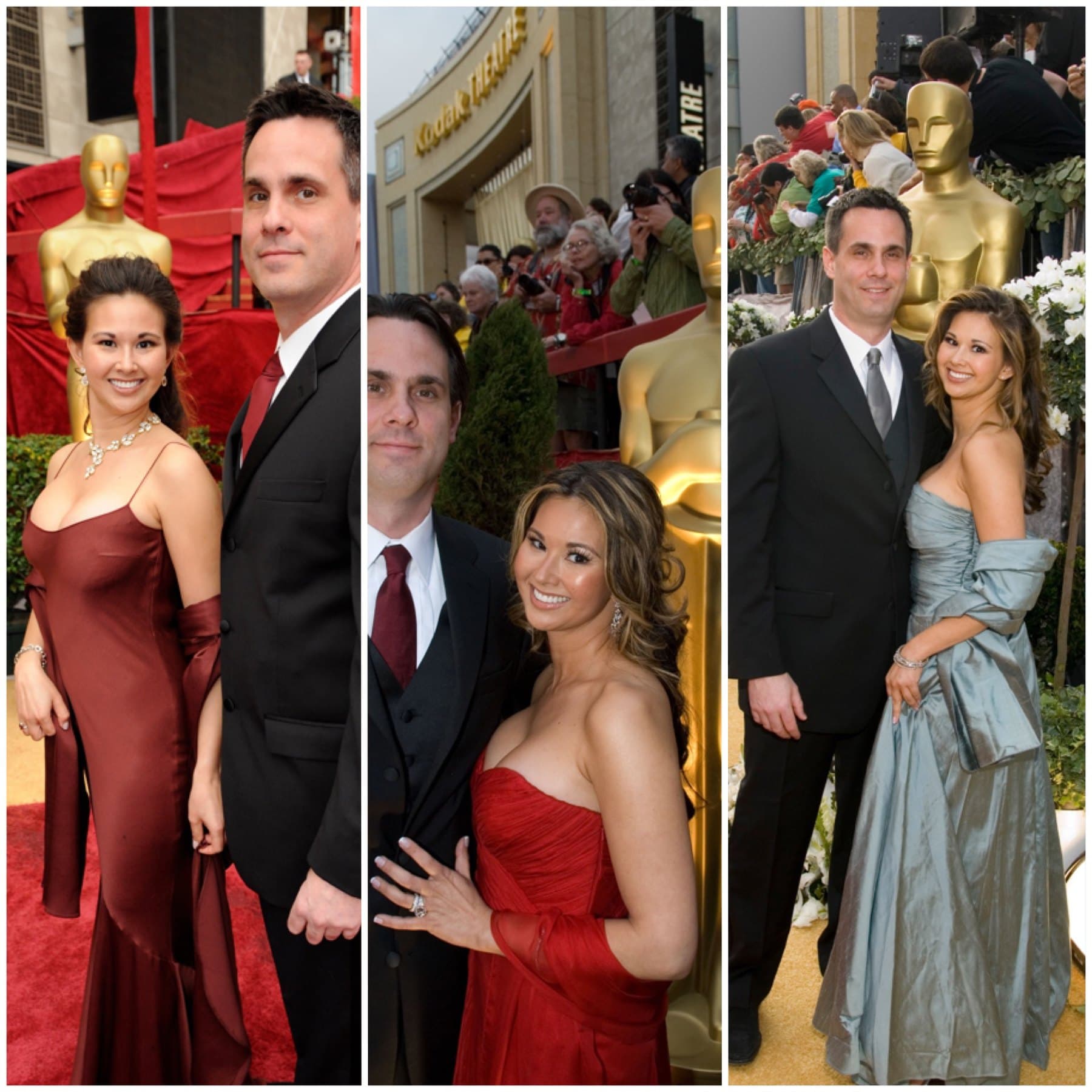 A scrapbook collage of Shirley and Cris dressed for Academy Awards events